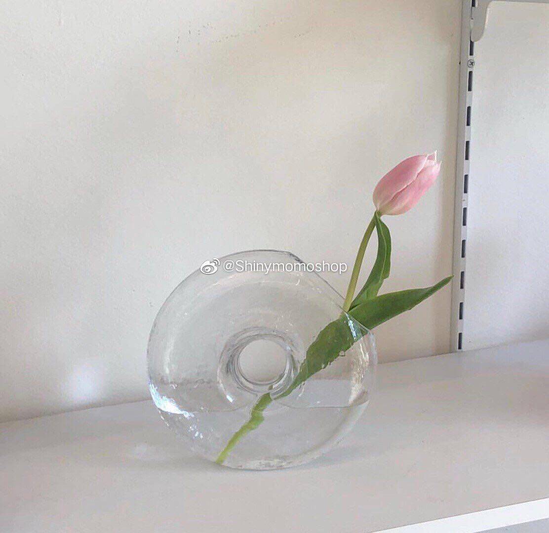 Shiny MOMO customized transparent glass vase Korean flower design Nordic art fittings in red