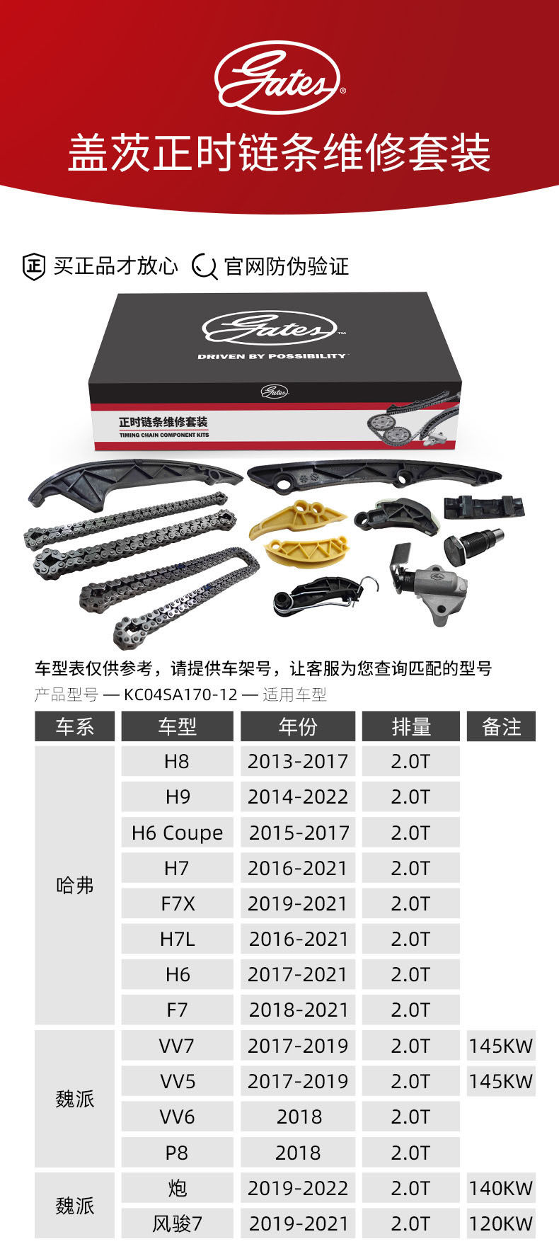 Цепь привода ГРМ 适用于哈弗h6h7h8h9f7长城炮魏派vv5vv6vv7风骏7正时炼条套装盖茨