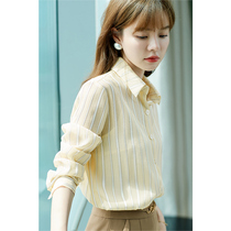 Striped shirt womens long-sleeved autumn 2021 new square collar top loose professional chiffon shirt wild temperament