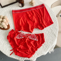 Couple Underwear Red YEAR OF MARRIAGE WEDDING CELEBRATION SEXY LACE MALE AND FEMALE UNDERWEAR PURE COTTON CUTE SUIT LOVERS