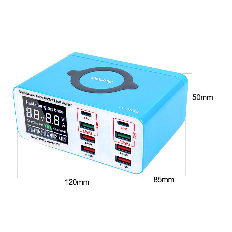 USB-Ladegerät mit mehreren Anschlüssen, Schnellladegerät mit kabellosem Laden, USB-Steckdose, mehrfacher Lade-Adapter, PD-Schnellladeanlage