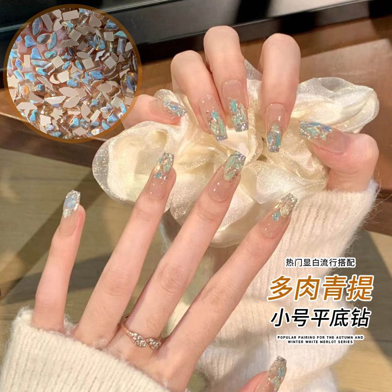 Nail Art Accessories Popular on Social Media: Succulent Green Grape Aurora Flat-Bottomed Irregular-Shaped Rhinestones, Stars, Water Drops, Hearts, Nail Decorations, K9 Glass
