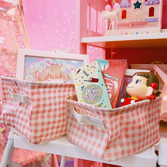 Adolescent girl cute pink plate home cotton cloth collects basket cosmetic debris containing basket desktop collection box