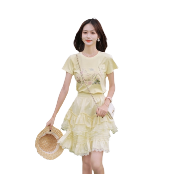 Atar summer embroidered ກະໂປງ elastic ແຂນສັ້ນ
