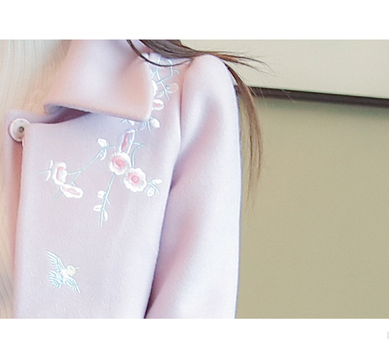 ATAR thu đông mới hợp mốt hai mảnh vest nữ thêu với phần dài áo len eo thon Slim áo dạ cổ lông trẻ trung