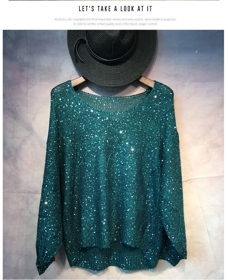 Áo len sequin nữ đầu mỏng phần mùa hè sáng màu áo sơ mi lụa rộng tay áo sơ mi dài tay chạm đáy áo sơ mi cỡ lớn áo len ao khoac len