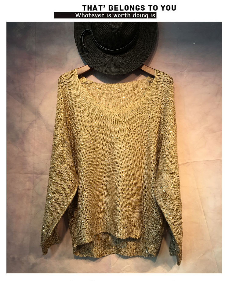 Áo len sequin nữ đầu mỏng phần mùa hè sáng màu áo sơ mi lụa rộng tay áo sơ mi dài tay chạm đáy áo sơ mi cỡ lớn áo len ao khoac len
