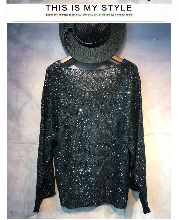 Áo len sequin nữ đầu mỏng phần mùa hè sáng màu áo sơ mi lụa rộng tay áo sơ mi dài tay chạm đáy áo sơ mi cỡ lớn áo len ao khoac len