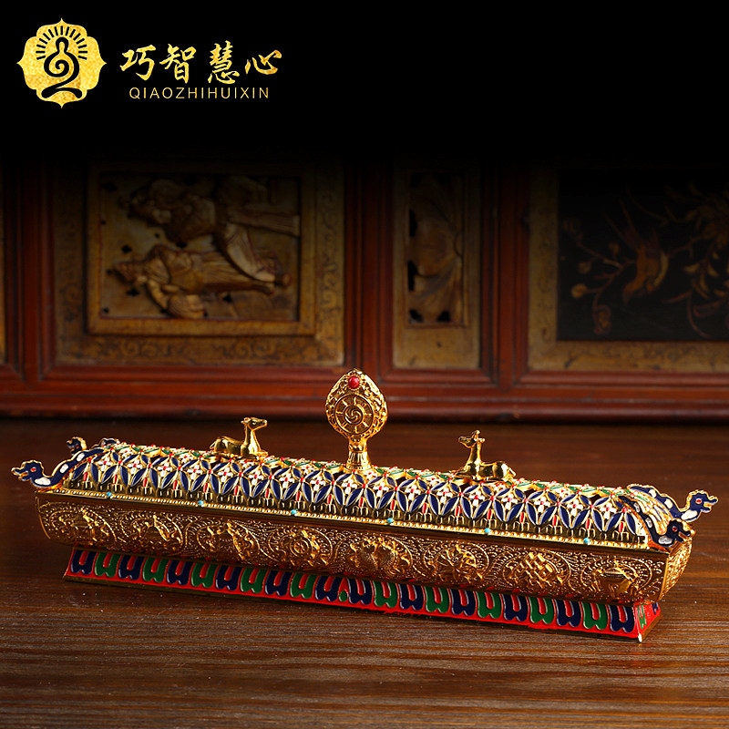 Zinc Copper Alloy 8 auspicious sleeping incense stove Hidden dense point fragrant supplies Jingtai Blue hand painted lavender line incense stove