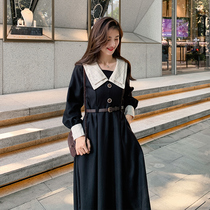 Herben Wind Navy Collar Dress Woman Spring Autumn 2021 New Style Retro Temperament High-end Long Chic Dress