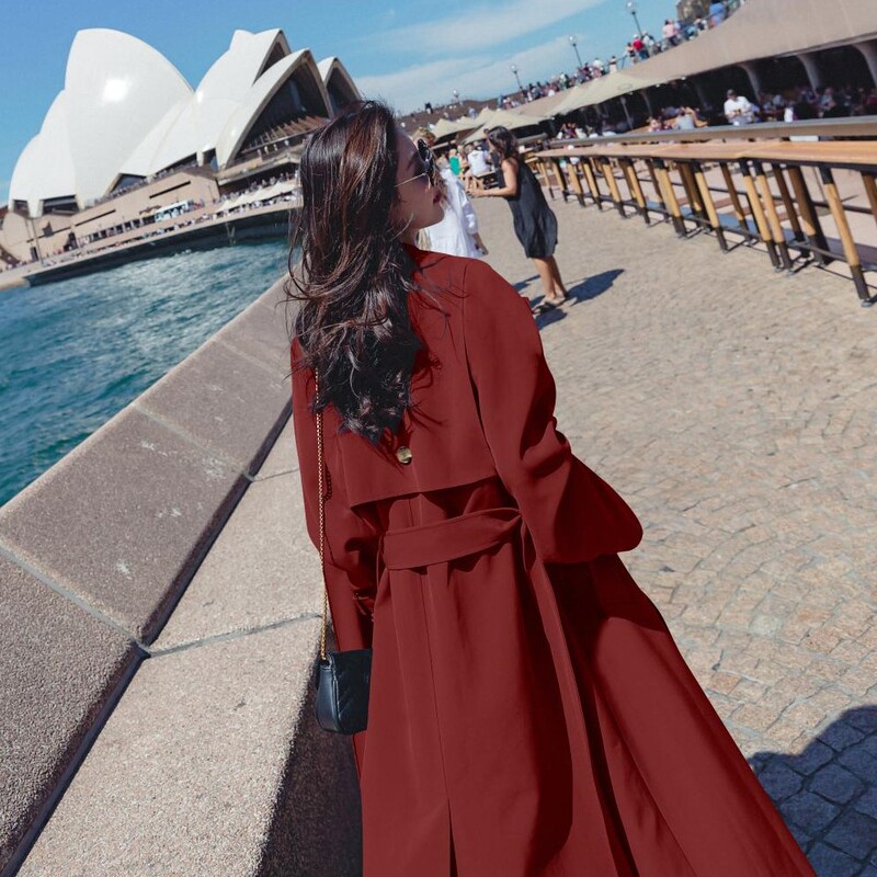 Ankora Red Trench Coat for Women, Mid-Length, Spring, Autumn, Winter 2026 New Style, Elegant Casual British Style Waist-Cinching Coat Ankora Red Trench Coat for Women, Mid-Length, Spring, Autumn, Winter 2026 New Style, Elegant Casual British Style Waist-Cinching Coat