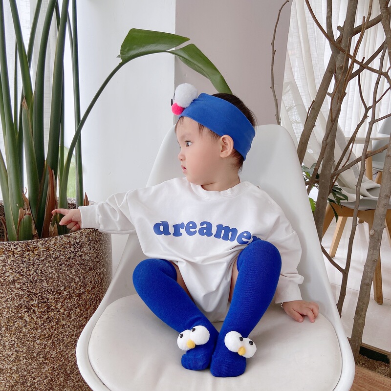Klein Blue Sesame Street Socks Are Loose and Do Not Tighten the Feet, Baby Socks with Big Eyes, Mid-Calf Socks