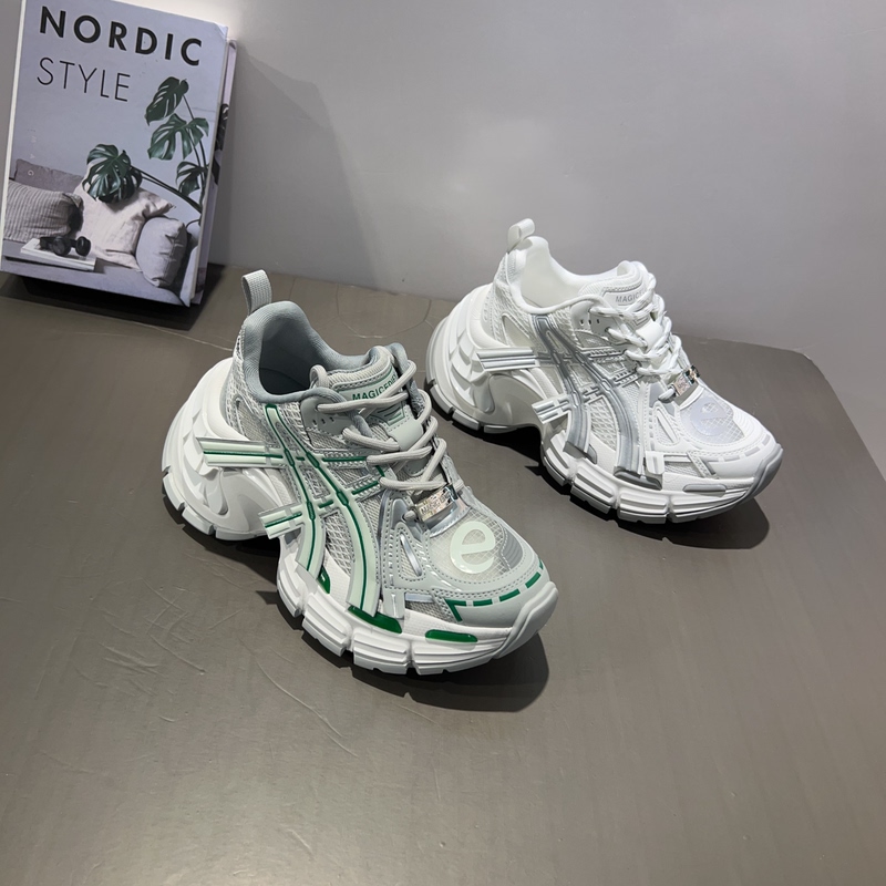 European Station 2026 Spring/Summer New Genuine Leather Mesh Breathable Casual Sports Shoes Fashionable Thick-Soled Height-Increasing Dad Sneakers for Women