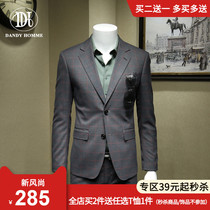 DANDY HOMME GRAY PLAID CASUAL SUIT MENs SLIM Korean two-button business casual blazer