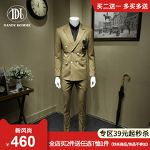 DANDY HOMME MENS WEDDING DRESS SUIT GROOM trend fashion striped double-BREASTED suit TWO-piece SUIT