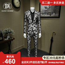 DANDY HOMME mens performance suit suit youth personality jacquard banquet wedding suit dress two-piece suit