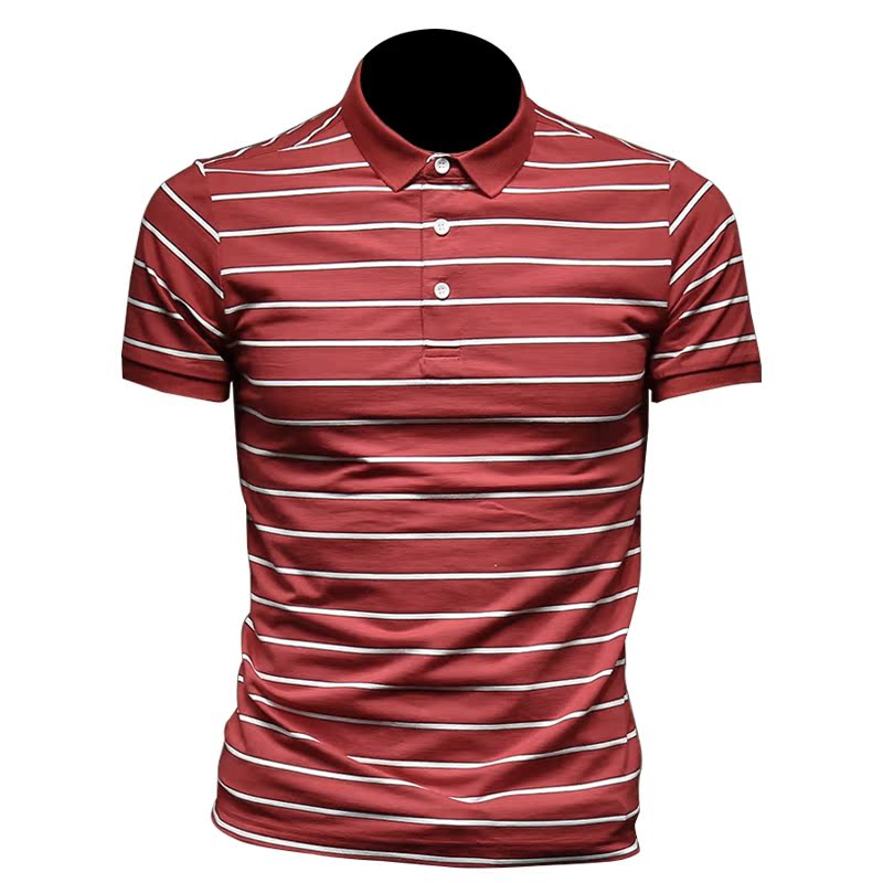 Dandy HOMME đỏ sọc polo áo kinh doanh bình thường đàn hồi bông áo thun nửa tay ve áo Paul áo của nam giới