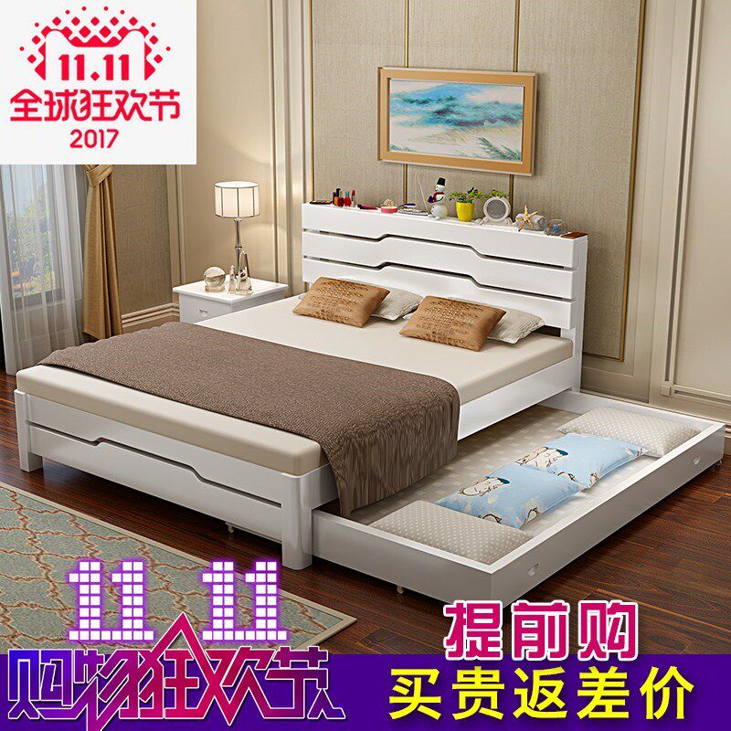 Simple modern solid wood bed 1 8m double bed 1 5m children's bed 1 2 single bed princess bed economical Korean style