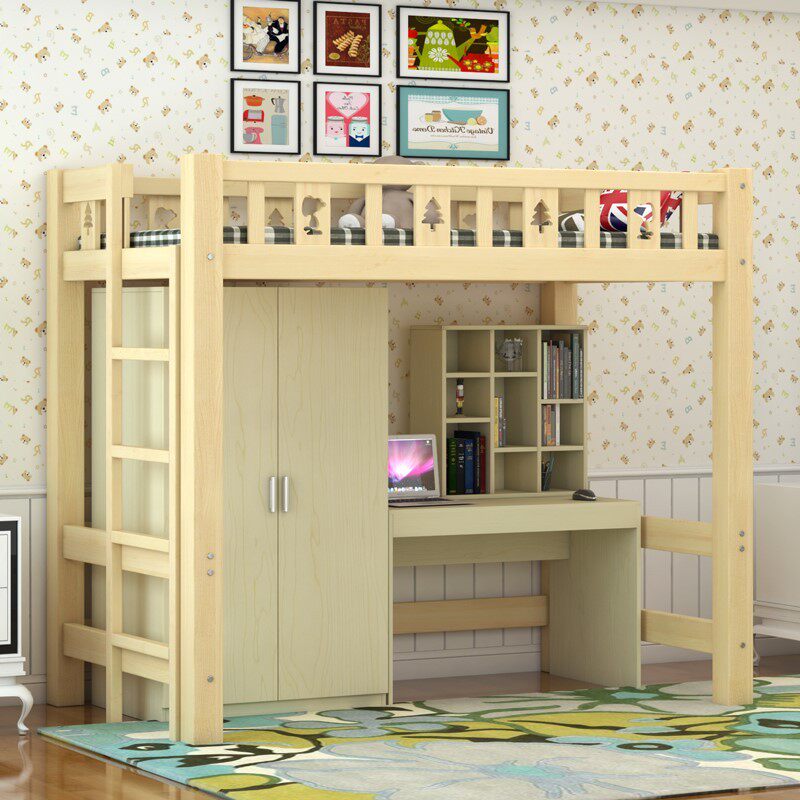 Double bed Full solid wood upper and lower bed can be split cabinet Construction site bed Boy bed 1 5 members of the secret base