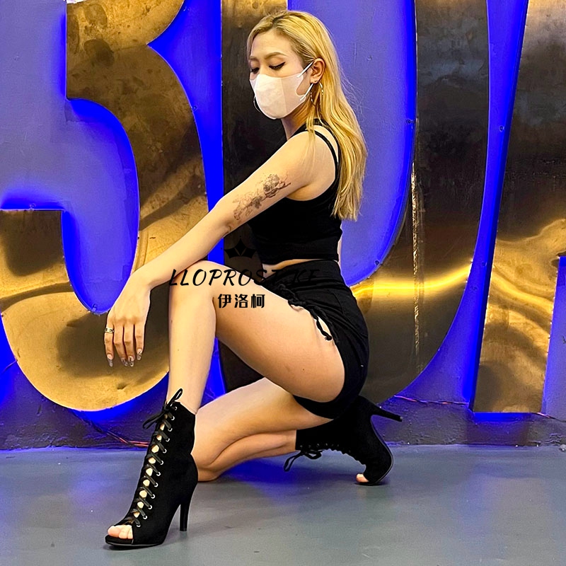 Jazz Dance High Heels Lace-Up Peep-Toe Stiletto Short Boots Heels Cross-Strap Jazz Dance Special Shoes
