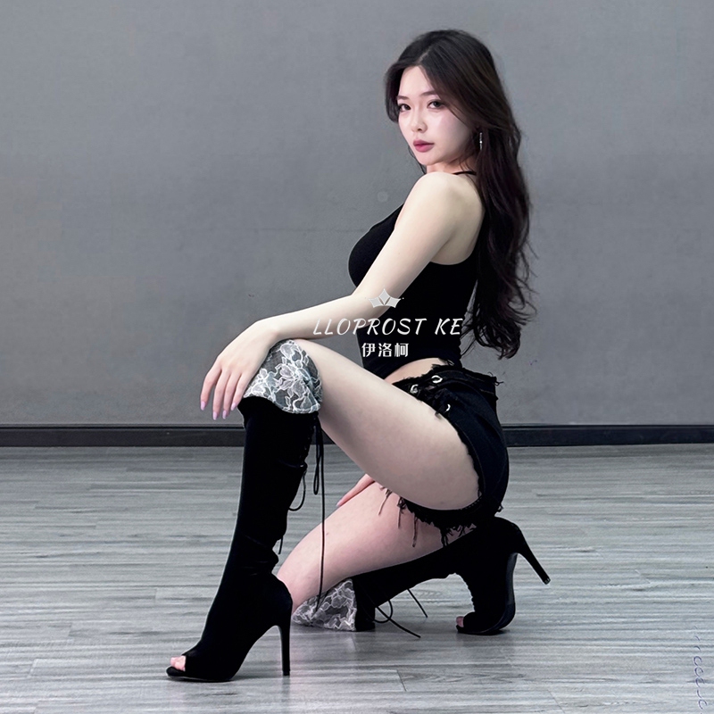 Jazz Dance High Heels, Two-Way Wear Velvet Lace Over-The-Knee Boots, Fish Mouth Strap Long Boots, Heels, Elastic Dance Shoes Jazz Dance High Heels, Two-Way Wear Velvet Lace Over-The-Knee Boots, Fish Mouth Strap Long Boots, Heels, Elastic Dance Shoes
