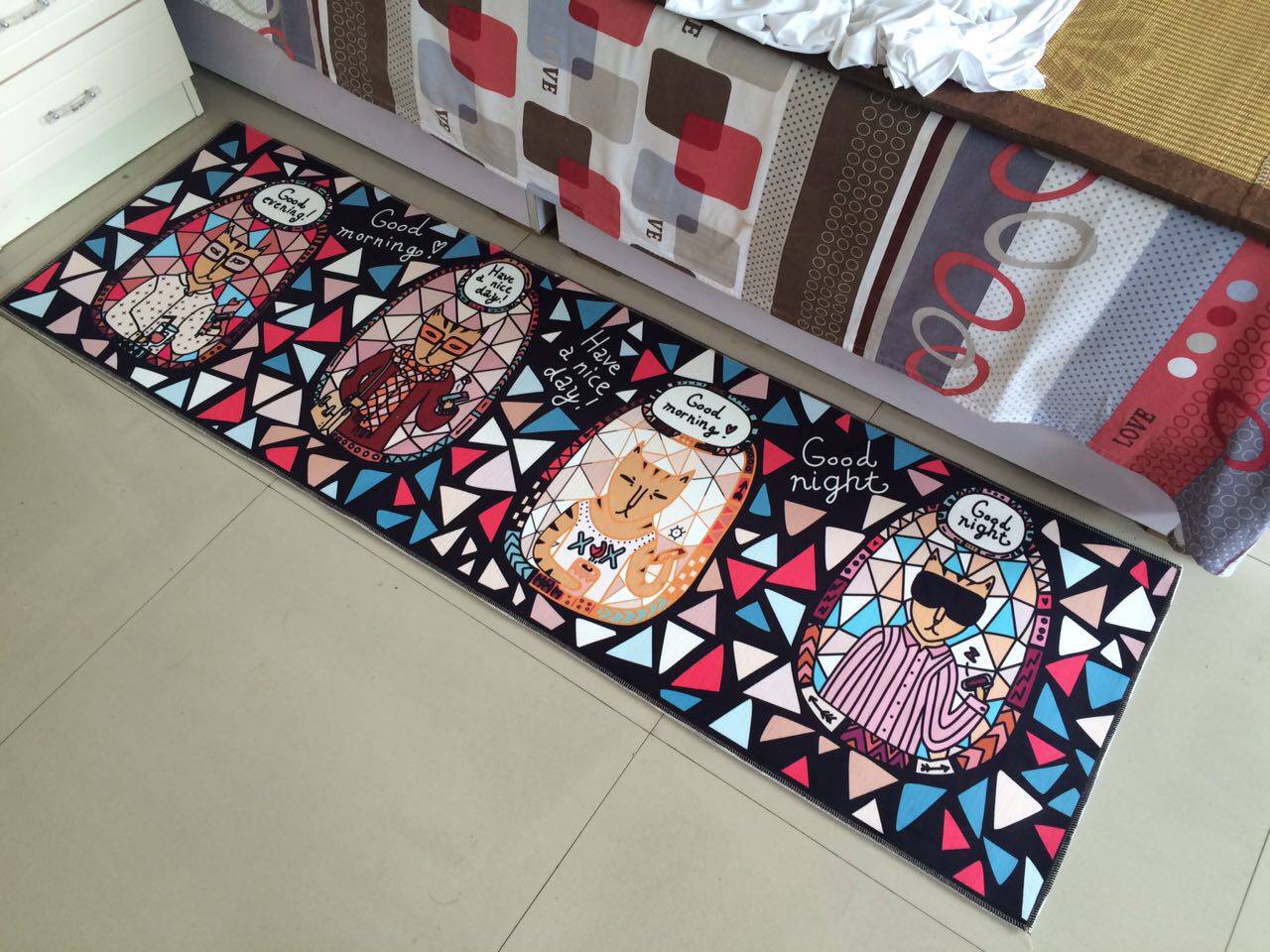 Cute kitchen rectangular room bedroom bedside carpet creative retro bedroom floor mat non-slip cartoon foot mat
