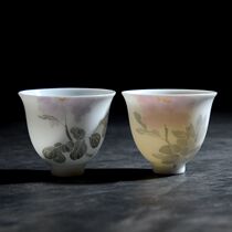 Jingdezhen Jade mud ceramic peony two-color kung fu tea set Tea Cup