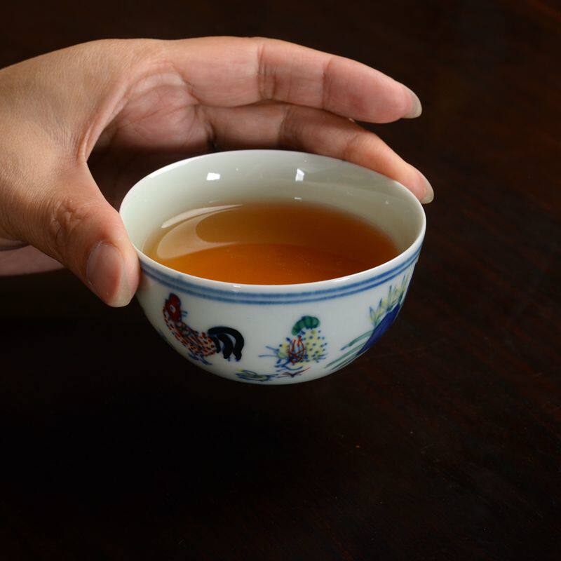 Jingdezhen hand-painted bucket color imitation ancient Ming Chenghua Colorful Cock Cylinder Cup Ceramic Tea Tea Cup Tea Cup