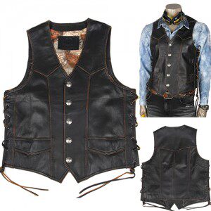 Spot Korea Manufactures Bikegear Men's Bull Leather Vest Hareindian Knight Kan Shoulder Vest