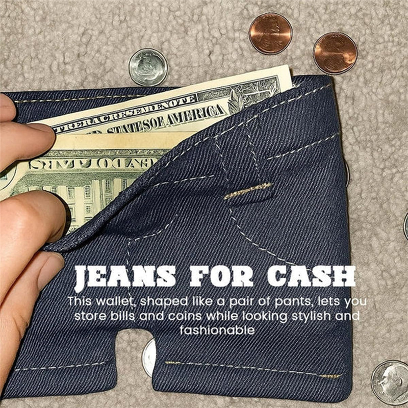 New Cross-Border Mini Denim Wallet, Foldable Denim-Shaped Coin Purse, Compartmentalized Storage Bag, Small Card Holder