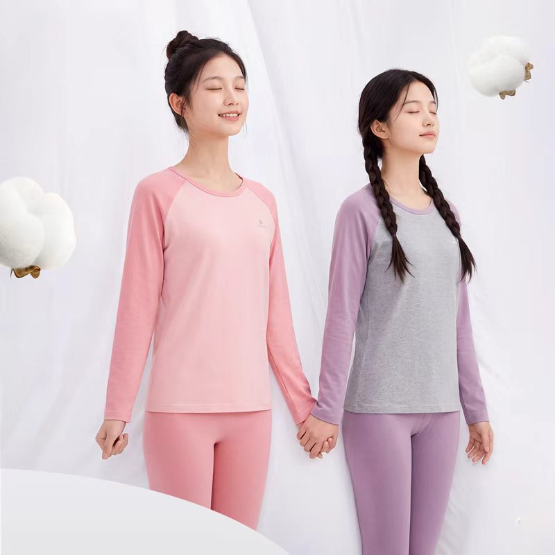 婷美少女秋衣秋裤套装纯棉女大童儿童保暖内衣学生青少年初高中生 保暖装实拍商品图