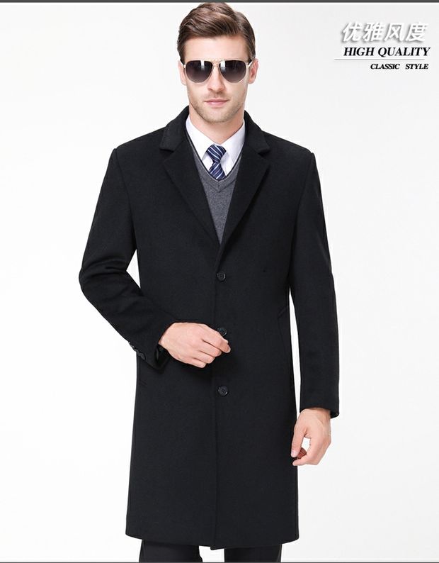 Yalu mùa thu và mùa đông nam trung niên phù hợp với cổ áo len lông nam dài Slim cashmere áo khoác dày áo khoác nam