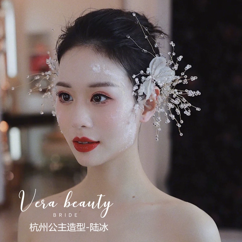 Nữ hoàng băng giá Cô dâu trắng Rhinestone Pha lê Hoa cành Lụa Hoa cưới Mũ cưới Cặp Kẹp Hoa Tóc Phụ kiện Trang sức - Phụ kiện tóc