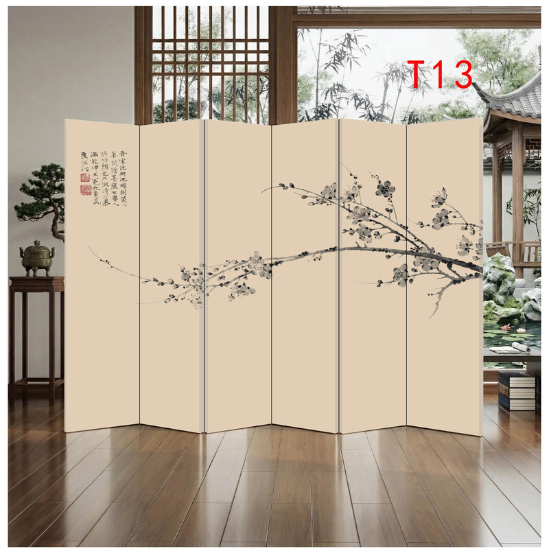 Song-Style Aesthetic Screen Partition for Living Room, Tea Room, Hotel Storage, Foldable, Mobile with Wheels, Landscape Design, Vintage
