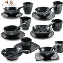 Black melamine tableware imitation porcelain set restaurant hot pot four-piece butterfly love flower set set set up table restaurant matching dishes