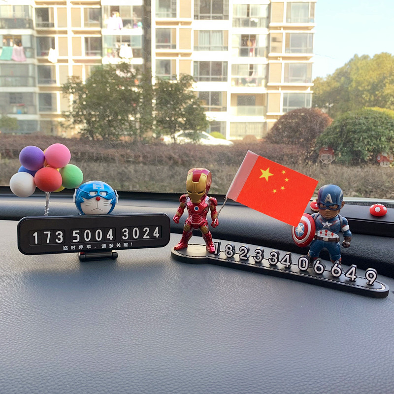The Avengers Alliance Car Temporary Stop License Plate Move mobile phone number plate Iron Man On-board Pendulum moving car 