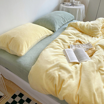 ins Same mix and match solid milk cashmere hipster milk lint yellow bed four piece coral fleece 1 8 flannel