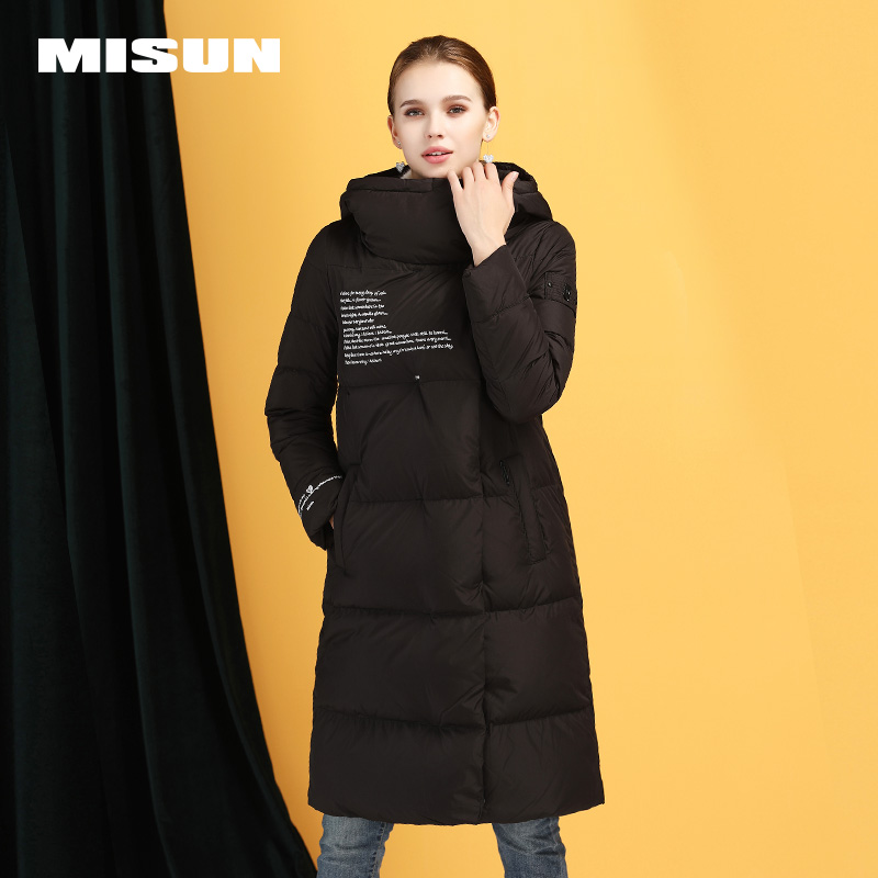 MISUN 米尚 斜门襟 原创刺绣中长款连帽加厚保暖 女式羽绒服 优惠券折后¥249包邮史低(¥599-350)3色可选