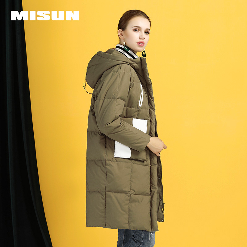 米尚 韩版茧型加厚 500蓬 女式中长款连帽羽绒服 天猫优惠券折后￥299包邮（￥799-500）4色可选