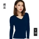 V -neck с длинным рукавом -тибетским синим