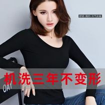 Black cotton base shirt womens round neck long sleeve T-shirt slim fit thin inside the 2021 spring new white T-shirt