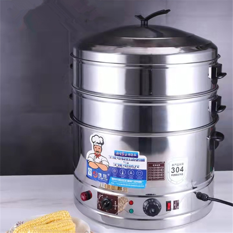 Multifunctional Stainless Steel Electric Steamer for Home and Commercial Use, Three-Layer Large Capacity Electric Steamer 35-52cm, Automatic with Timer