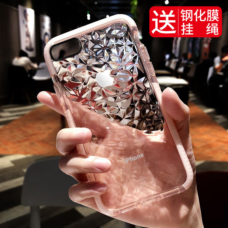 Diamond print Apple 6splus mobile phone protection shell lady soft silicone 6plus full package anti-fall i6 protective sheath personality creative tide card 6s light and thin transparent 6sp fashion hanging rope iphone
