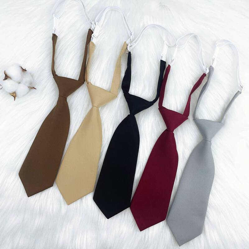Ultra-Short LAOSHU Tie for Women, Lazy Style, Cute, Preppy Style, No Need to Tie, Retro Brown, Black, Gray, Niche Style