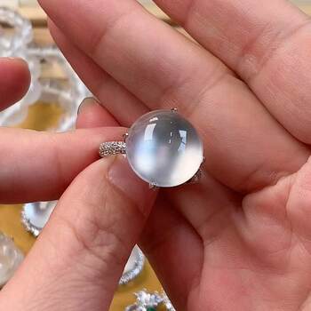 Popular gangdan back cover ring pure natural jade russian ice white ice high ice glass seed silver holder live sterling silver 925