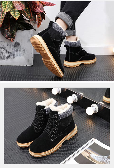 Giày cotton mùa đông nam cộng với nhung giày tuyết nam Giày nam giày đế mềm chống thấm nước dày ấm Martin ủng cotton ngắn giày boot nam da lộn