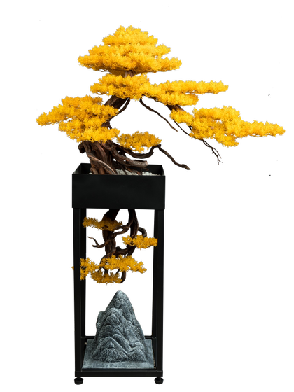 New Chinese-Style Large Artificial Yellow Welcoming Pine Tree Floor-Standing Ornament for Hotel Lobby Decoration, Company Opening Gift