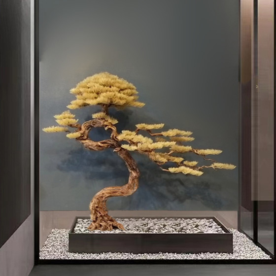 New Chinese-Style Artificial Pine Tree, Welcoming Pine, Arborvitae, Indoor Staircase Landscape Decoration, Green Plant Bonsai Ornament