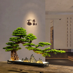Chinese-Style Artificial Welcoming Pine Green Plant Landscaping Ornament Living Room Bonsai Office Indoor Potted Plant Entrance Table Decoration