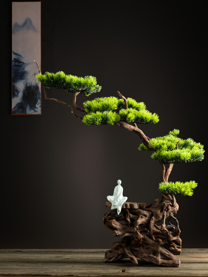 New Chinese-Style Artificial Welcoming Pine Tree, Flexible Green Plant Decoration for Home, Indoor Tea Space, Hotel, Club, Soft Decoration